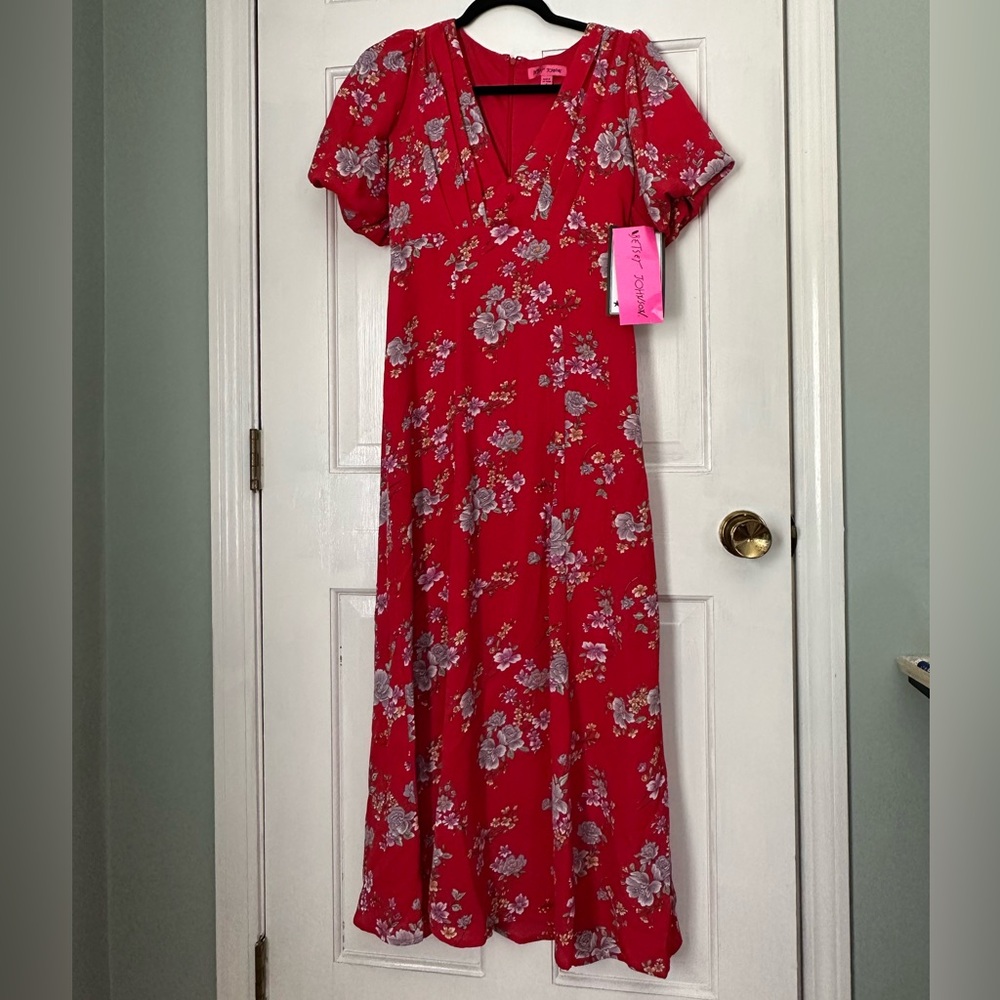 Betsey Johnson Red Puff Sleeve Maxi Dress